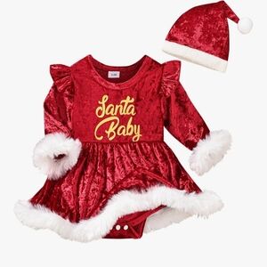 🆕️ Red Velour Santa Baby Dress